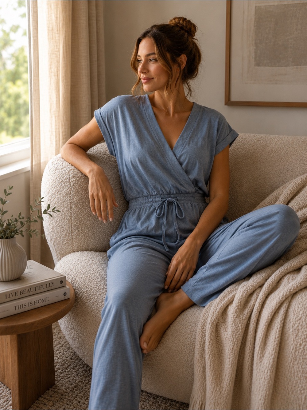 Maverick the collection blue gray lounge jumpsuit